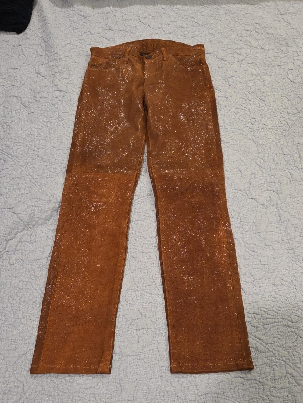 Goldsign Rust Glitter Straight Leg Leather Pants Size 27!